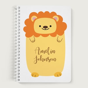 Personalized Notebook for Kids, Lion Notebook, Sketchbook for Boys, Lined or Unlined Spiral Soft Cover Spiral Book, Design #83