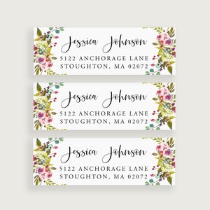 Floral Return Address Label Sticker, Personalized Address Labels, Floral Address Labels, Design #10
