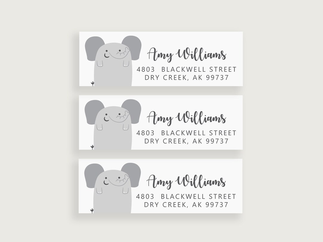 Elephant Address Labels, Address Label Animals, Animal Address Labels ...