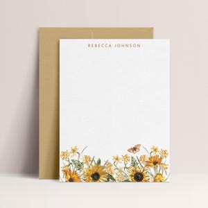 Sunflower Note Cards Personalized | Sunflower Stationery Set | Set of 10 Flat Cards and Envelopes | Design #141