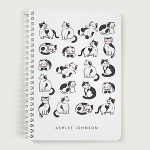 Personalized Cat Notebook, Cute Sketchbook for Girl, Lined or Unlined Spiral Soft Cover Spiral Book, Design #17