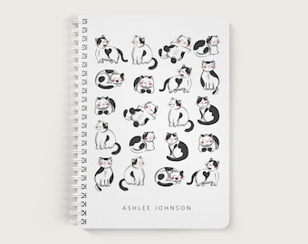 Personalized Cat Notebook, Cute Sketchbook for Girl, Lined or Unlined Spiral Soft Cover Spiral Book, Design #17