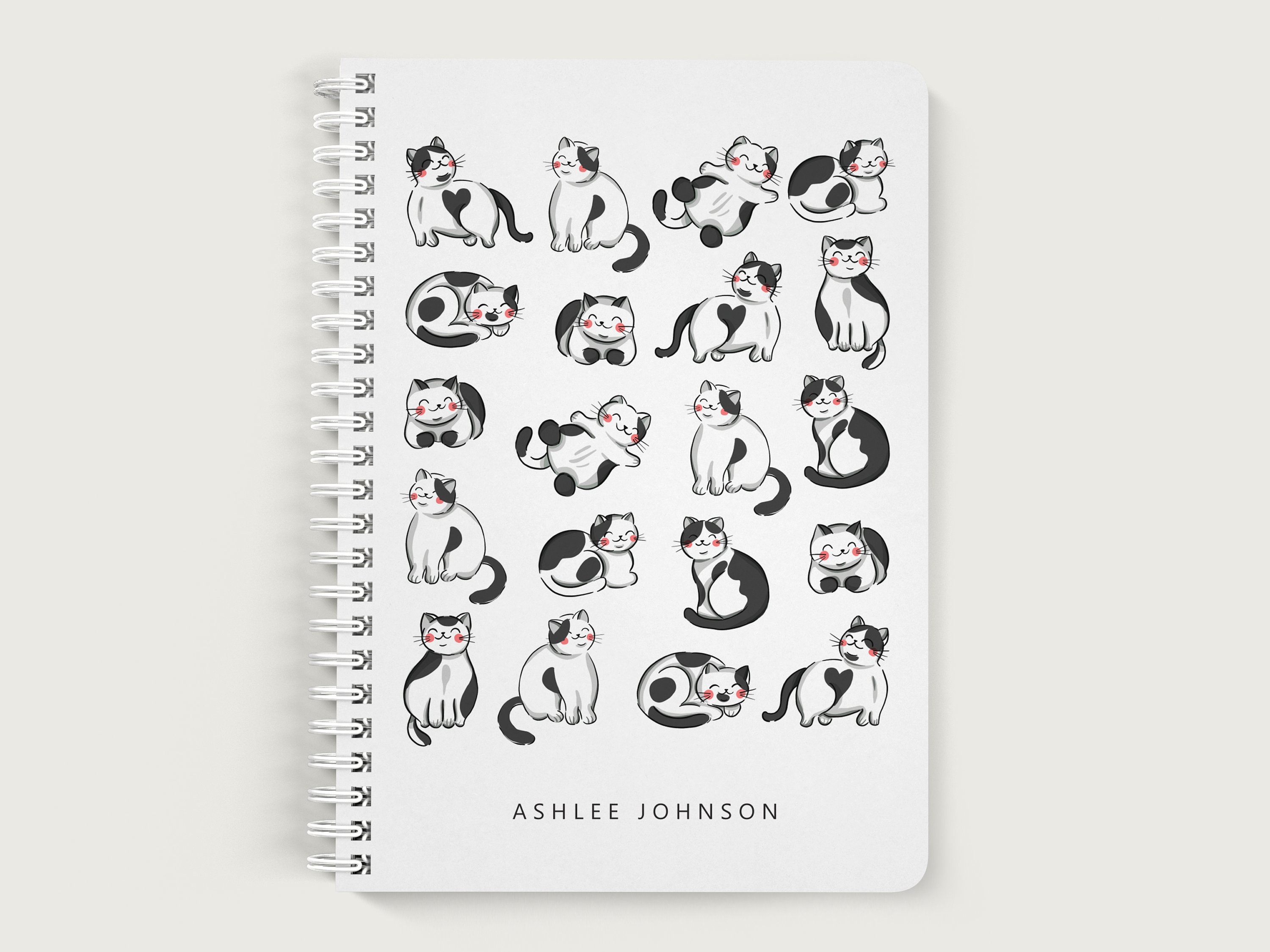 Two pages printable cat notebook cover and notes, Digital notebook,  Printable notebook paper, Cat theme notebook, Cat theme cover and page