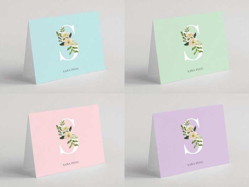 Tarjetas de papelería con iniciales, papelería con nombre, tarjetas de notas con monograma, tarjetas con sobres, tarjetas de felicitación plegables. Se venden en juegos de 10 unidades. Diseño n.° 110. imagen 5