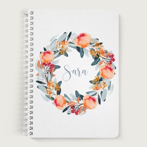 Personalized Journal for Women, Floral Notebook Cover, Lined or Unlined Spiral Soft Cover Spiral Book, Design #111
