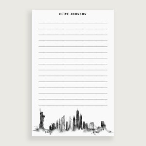 Grey Watercolor New York Skyline Notepad, NYC Gifts, NYC Gift Ideas, New York Gift for Him, Design #101