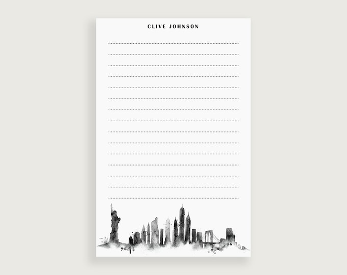 Grey Watercolor New York Skyline Notepad, NYC Gifts, NYC Gift Ideas, New York Gift for Him, Design #101