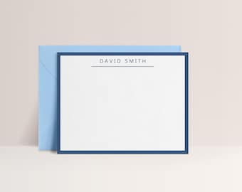 Personalized Stationery, Elegant Note Cards with Envelopes for Men Set of 10 Flat Cards and Envelopes, Design #18
