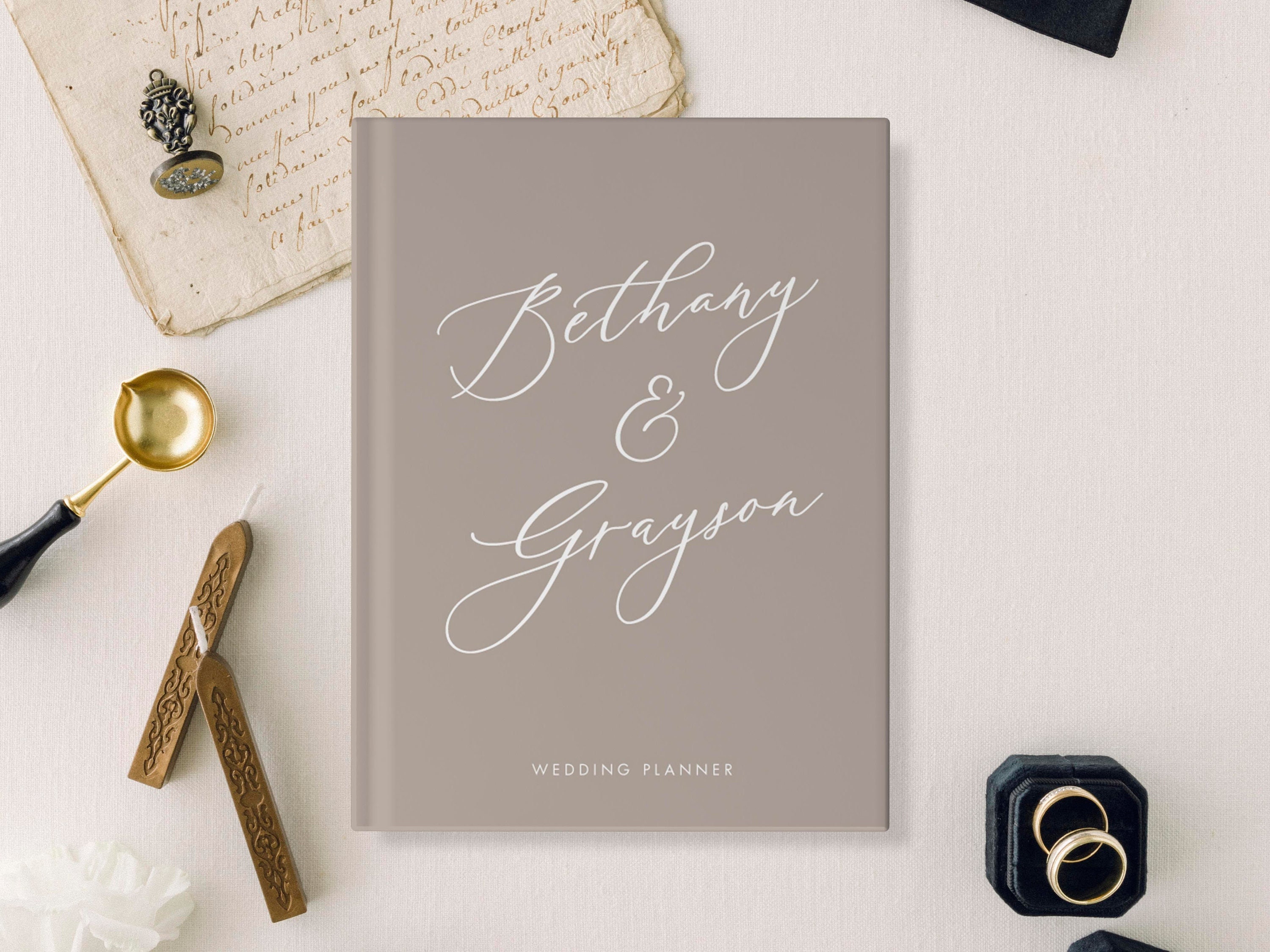 Neutral Wedding Planner Book | Taupe Wedding Planning Book Personalized | Taupe Color Choices Available | 8.5 x 11 inches | SKU: CWP007