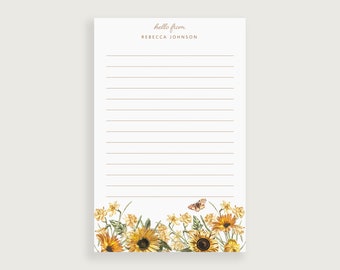 Personalized Sunflower Notepad Custom, Sunflower Note Pad, Lined Notepad or Unlined Notepad, Design #141