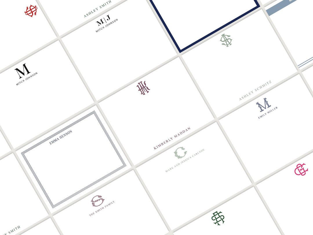 Custom Monogram Stationery Set, Personalized Minimal Flat Note Cards ...