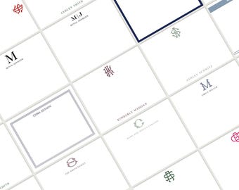 Custom Monogram Stationery Set, Personalized Minimal Flat Note Cards, Professionals, Business, Men and Women