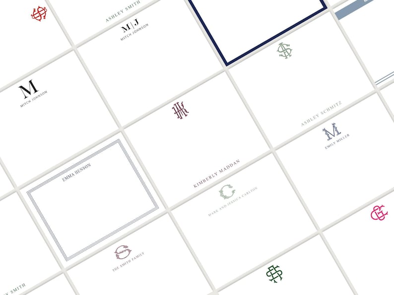 Custom Monogram Stationery Set, Personalized Minimal Flat Note Cards ...