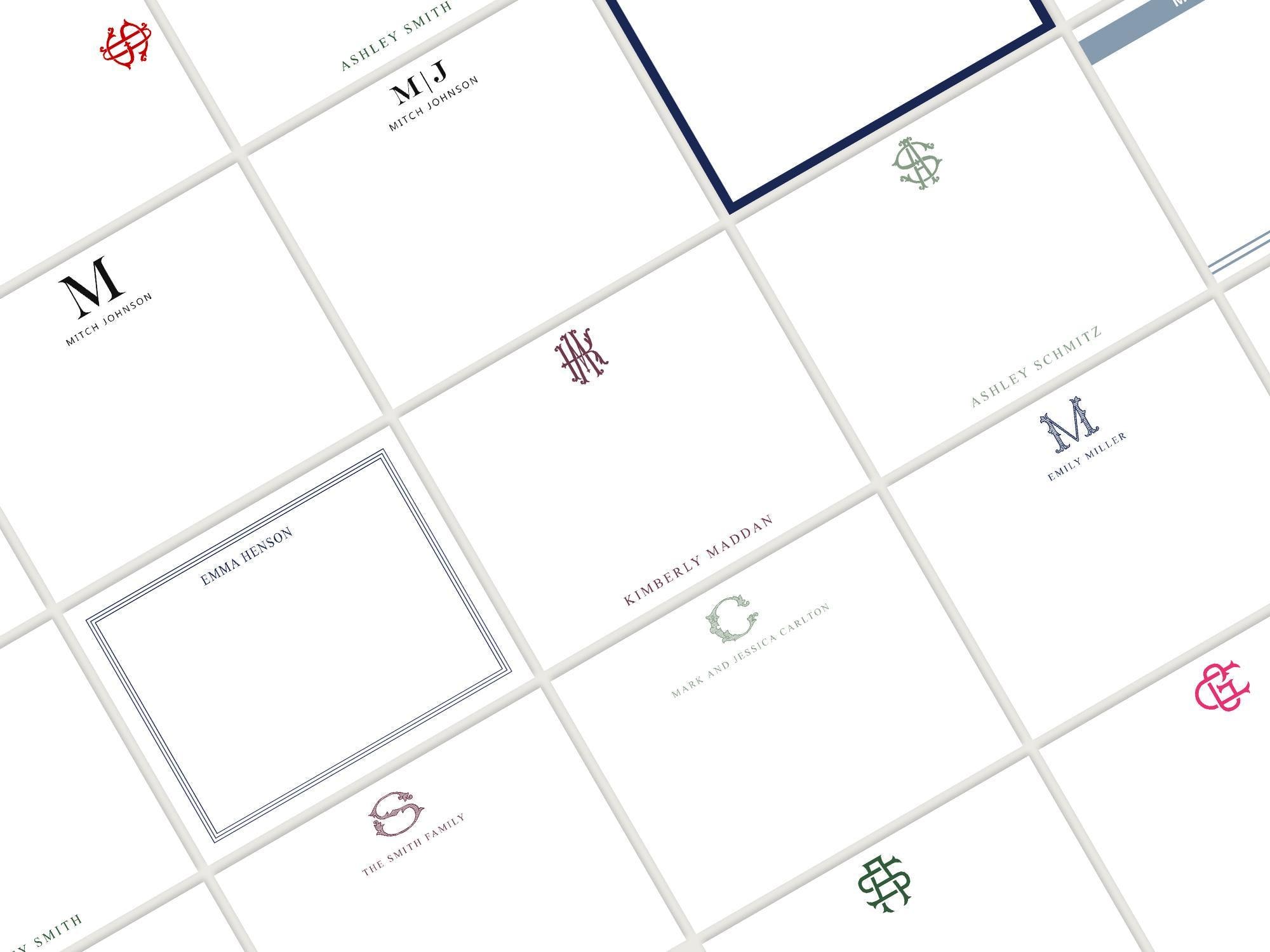 Custom Monogram Stationery Set, Personalized Minimal Flat Note Cards ...