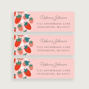 Strawberry Address Stickers, Custom Address Label Stickers, Pink Address Labels, Design #147