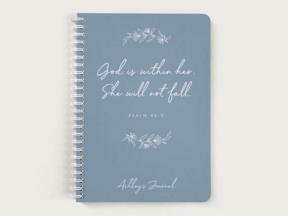 Personalized Devotional Journal, Christian Notebook, Psalm 46 5, Lined or Unlined Spiral Soft Cover Spiral Book, Design #126
