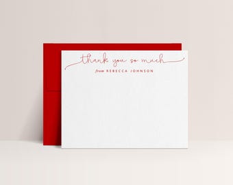Minimal Thank You Note Cards Personalized | Thank You Stationery | Color Choices Available | Set of 10 Flat Cards and Envelopes | Design #20