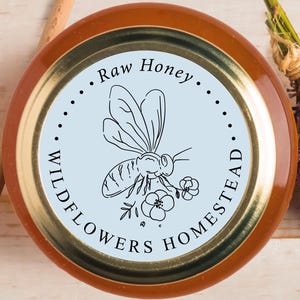 Raw Honey Jar Label Stickers | Honey Bee Packaging Label | Farm Fresh Honey | Color Choices Available | 2 INCHES | SKU: LS006
