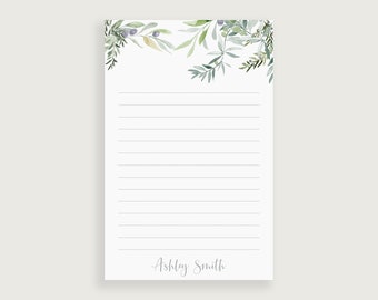 Personalized Notepad Lined, Personalized Stationary for Women, Botanical Stationary, Design #47