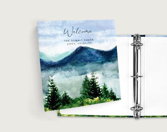 Mountain Lodge Guest Welcome Binder, Alpine Cabin Vacation Rental Guide, Forest Retreat House Manual Organizer | 11.5 x 10.5 inches | BnB009