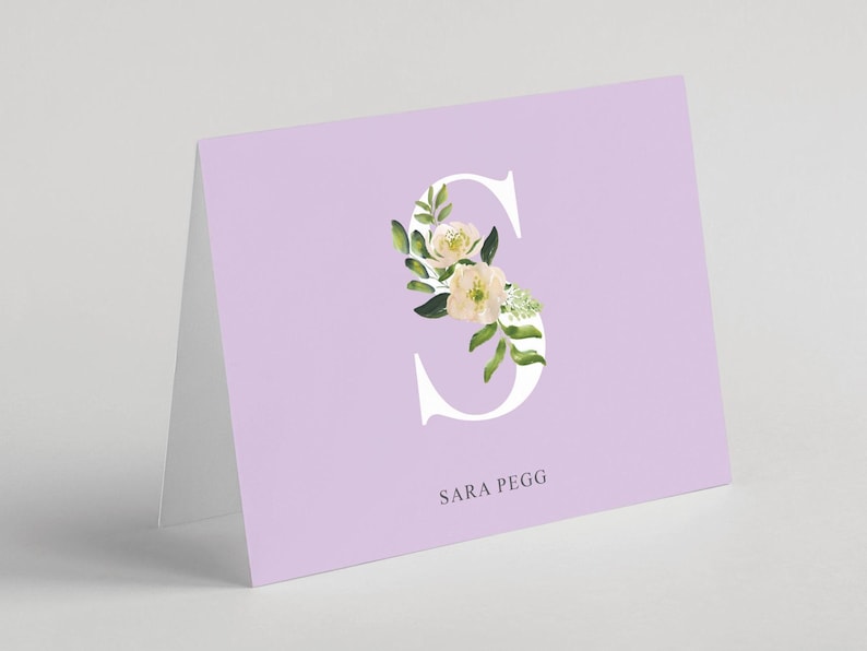 Tarjetas de papelería con iniciales, papelería con nombre, tarjetas de notas con monograma, tarjetas con sobres, tarjetas de felicitación plegables. Se venden en juegos de 10 unidades. Diseño n.° 110. imagen 9