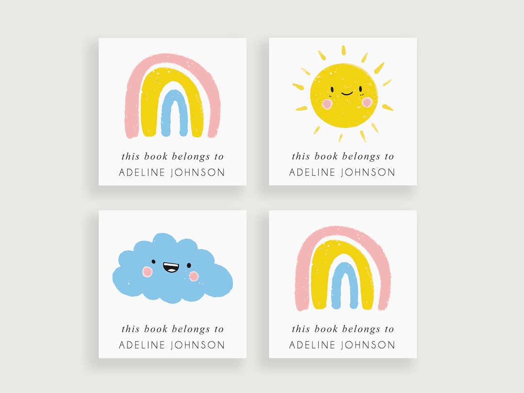 Rainbow Bookplates for Kids | Book Stickers for Kids | Book Labels for ...