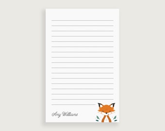Personalized Notepad for Kids, Fox Stationery, Fox Note Pad, Design #74