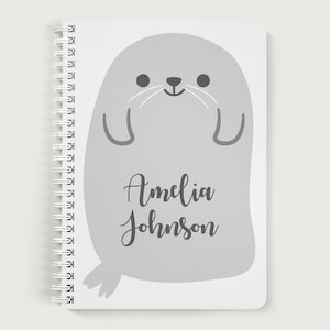 Personalized Notebook for Kids, Seal Animal Notebook, Sketchbook Personalized, Lined or Unlined Spiral Soft Cover Spiral Book, Design #80