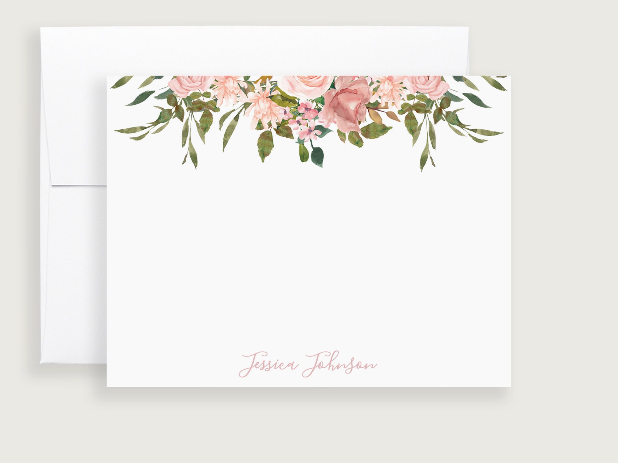 Tarjetas de notas con rosas polvorientas, tarjetas botánicas, tarjetas planas con sobres, se venden en juegos de 10, diseño n.° 44