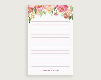 Floral Notepad, Note Pad Personalize, Custom Notepad, Peony Stationery, Design #14