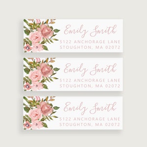 Dusty Rose Floral Return Address Label Sticker, Flower Address Labels, Sticker Address Label, Design #44