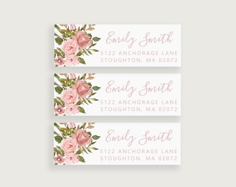 Dusty Rose Floral Return Address Label Sticker, Flower Address Labels, Sticker Address Label, Design #44