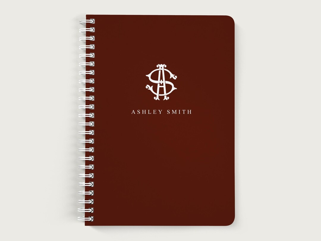 Personalized Monogram Notebook in Elegant Burgundy, Custom Spiral ...