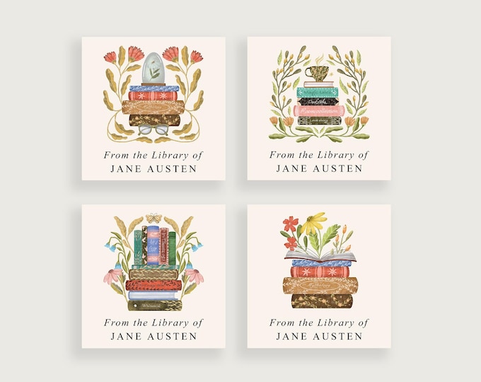 Custom Watercolor Bookplates | Personalized Labels for Avid Readers, Librarians & Book Lovers |  4 Designs | 2 x 2 inches Stickers | #170C