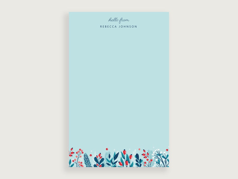 Blue Floral Notepad, Winter Notepad, Personalized Notepad for Women ...