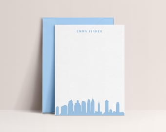 Philadelphia Note Card, Philadelphia Skyline Note Cards, Personalized Note Cards with Envelopes, Sold in Sets of 10, Design #53