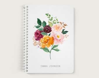 Personalized Floral Notebook | Custom Sketchbook | Small or Large Size | Soft Cover Spiral Bound Book | Blank or Lined Pages | SKU: 045