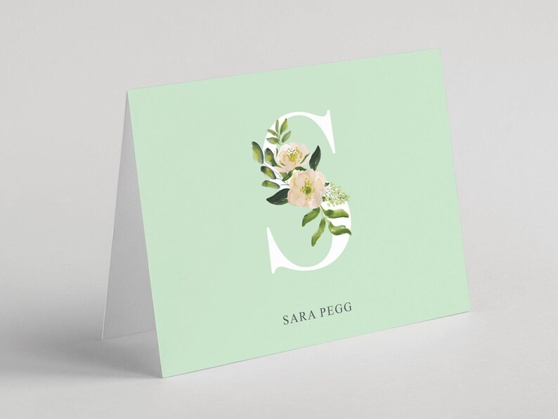 Tarjetas de papelería con iniciales, papelería con nombre, tarjetas de notas con monograma, tarjetas con sobres, tarjetas de felicitación plegables. Se venden en juegos de 10 unidades. Diseño n.° 110. imagen 7