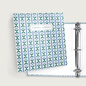 Peronalized Blue Floral Ring Binder | Office Stationery Binder | 3-Ring Binder 11.5 x 10.5 inches | Design #174