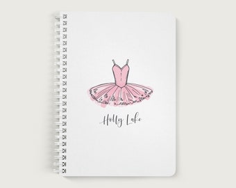 Personalized Ballerina Notebook Girls | Ballet Sketchbook | Small or Large Size | Soft Cover Spiral Book | Blank or Lined Pages | SKU: 089
