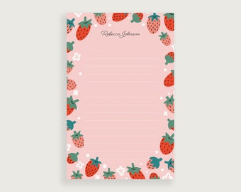 Strawberry Notepad, Strawberry Stationary Set, Pink Notepad, Design #147