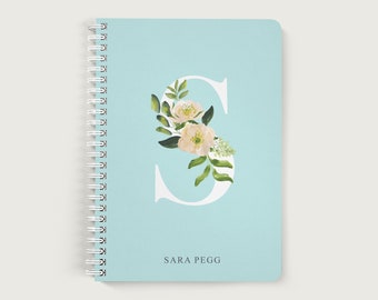 Personalized Initial Journal, Letter Notebook, Initial Notebook, Lined or Unlined Spiral Soft Cover Spiral Book, Design #110