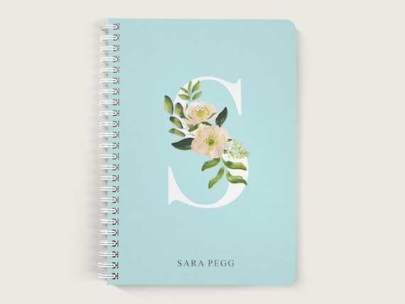 Personalized Initial Journal, Letter Notebook, Initial Notebook, Lined or Unlined Spiral Soft Cover Spiral Book, Design #110