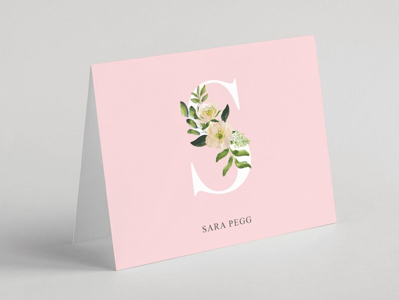 Tarjetas de papelería con iniciales, papelería con nombre, tarjetas de notas con monograma, tarjetas con sobres, tarjetas de felicitación plegables. Se venden en juegos de 10 unidades. Diseño n.° 110. imagen 8