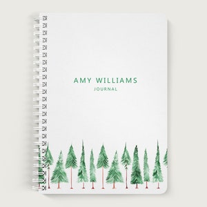 Personalized Journal for Him, Pine Tree Notebook Spiral, Lined or Unlined Spiral Soft Cover Spiral Book, Design #2 image 1