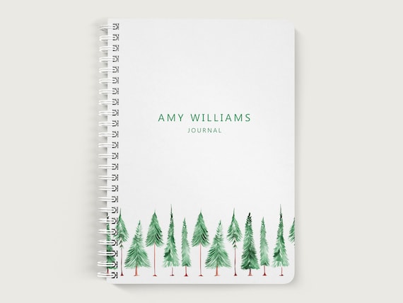 Personalized Journal for Him, Pine Tree Notebook Spiral, Lined or Unlined Spiral Soft Cover Spiral Book, Design #2