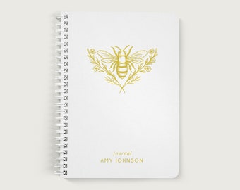 Personalized Notebook for Women, Bee Notebook, Bee Journal, Lined Journal, Lined or Unlined Spiral Soft Cover Spiral Book, Design #91
