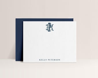 Monogrammed Note Cards, Personalized Monogram Stationery with Envelopes and Color Options