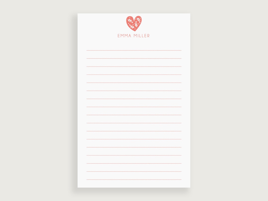 Personalized Note Pad for Women, Heart Notepad, Heart Stationary ...