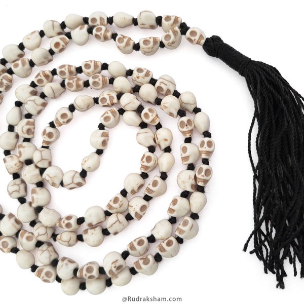 Perles de crâne Mala | Collier crâne Narmund mala Crâne Rosaire Os Mala pour la déesse Kali en 108 & 54 perles | Perles de prière du crâne, Evil Eye mala